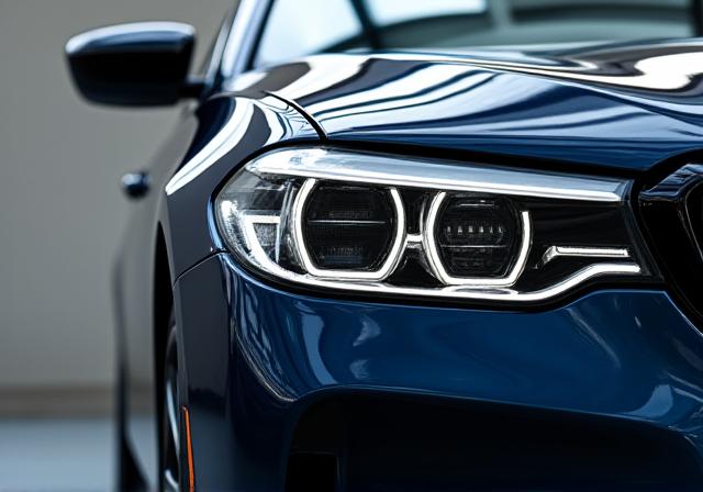 광택 복원 후 거울처럼 반사되는 BMW M5 도장면